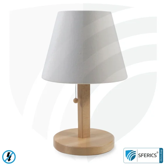 Geschirmte Tischleuchte aus Buchenholz mit Lampenschirm in NATUR Farbe | aus Chintz, einem Baumwollgewebe in Leinenbindung | 31 cm Höhe. E27 Fassung. 40 Watt.