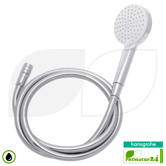 hansgrohe Crometta Vario | 2-Strahl Handbrause SET + ecoturbino® 10 Legio | ET10L Wasserspar Adapter + Duschschlauch + Duschkopf