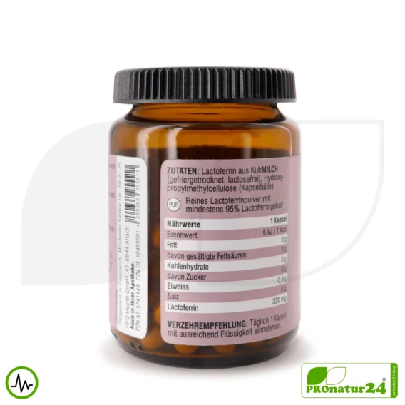 Lactoferrin HFQ HEALTH Kapseln | 330 mg in höchster Reinheit | Pure Premium | Diätetisches Lebensmittel in Premium Qualität