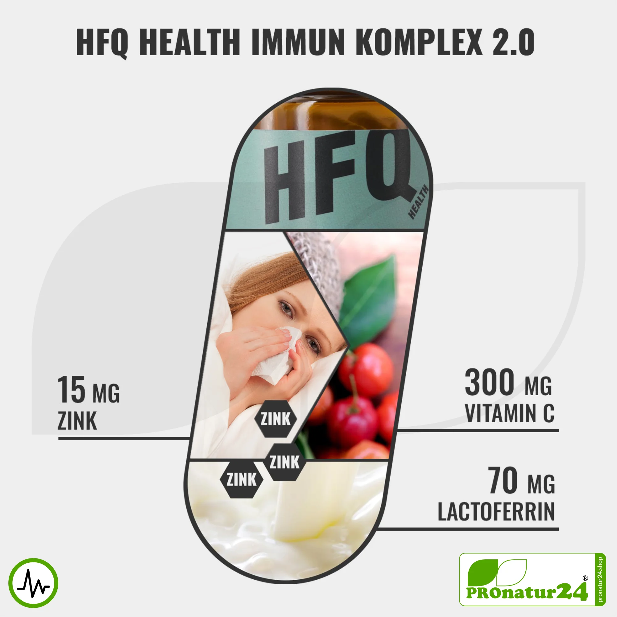 Immun Komplex 2.0 | Lactoferrin + Vitamin C + Zink | 40 Kapseln | Premium Nahrungsergänzung von HFQ Health
