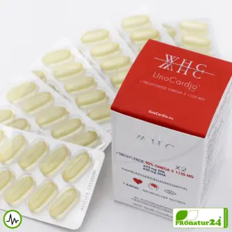 WHC UnoCardio® X2 | 90% OMEGA-3 Fettsäuren, 1150 mg | 60 Softgelkapseln mit Orangengeschmack 7 WHC UnoCardio® X2 | OMEGA-3 Fettsäuren | 60 Weichkapseln mit Orangengeschmack
