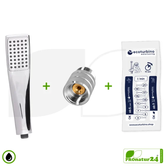Handdusche UPGRADE DELUXE SET 10 Legio | ET10L Wasserspar Adapter + Design Duschkopf - Handbrause | ecoturbino®