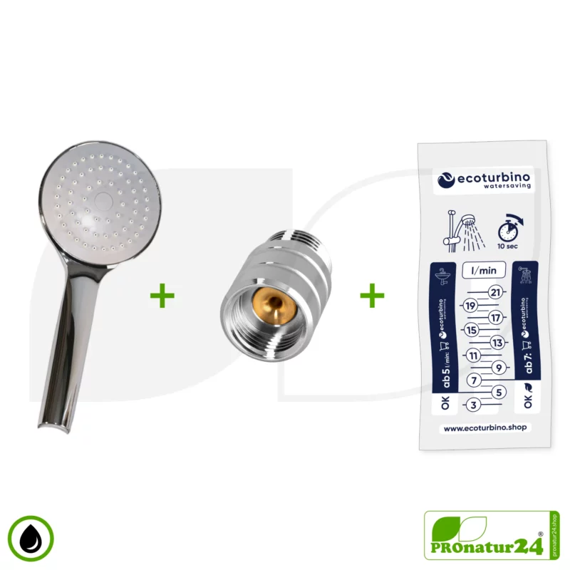 Handdusche UPGRADE SET 10 Legio | ET10L Wasserspar Adapter + Hand Duschkopf - Handbrause | ecoturbino®