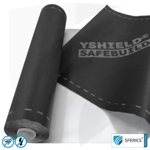 Abschirmende Unterspannbahn SAFEBUILD® U230 | HF Schirmdämpfung gegen Elektrosmog bis zu 111 dB | Membran mit Aluminium. 90 cm Breite. Wirkungsvoll gegen 5G!
