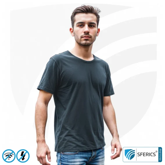 T-Shirt, abschirmend + schwarz | Schutz bis 40 dB vor HF Elektrosmog (Handy, WLAN, LTE) | strapazierfähig, aus Black-Jersey Abschirmstoff | 5G ready!