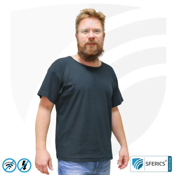 T-Shirt, abschirmend + schwarz | Schutz bis 40 dB vor HF Elektrosmog (Handy, WLAN, LTE) | strapazierfähig, aus Black-Jersey Abschirmstoff | 5G ready!
