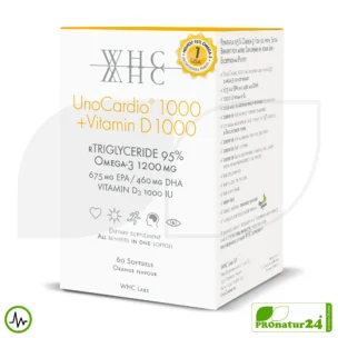 WHC UnoCardio® 1000 + Vitamin D 1000 | OMEGA-3 Fettsäuren | 60 Weichkapseln