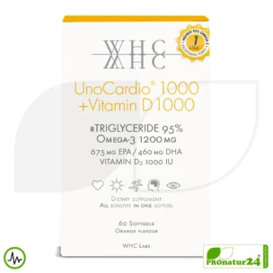 WHC UnoCardio® 1000 + Vitamin D 1000 | OMEGA-3 Fettsäuren | 60 Weichkapseln