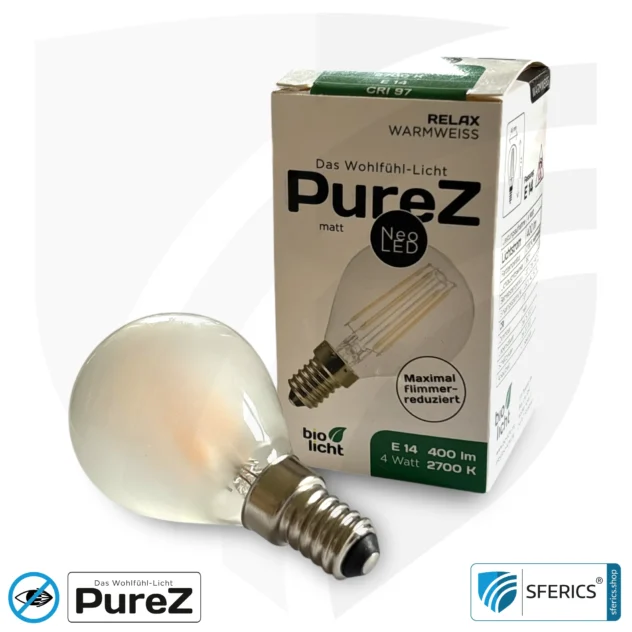 4 Watt LED Filament Pure-Z NEO | Hell wie 38 Watt, 400 Lumen | CRI 97 | flimmerfrei | warmweiß | E14