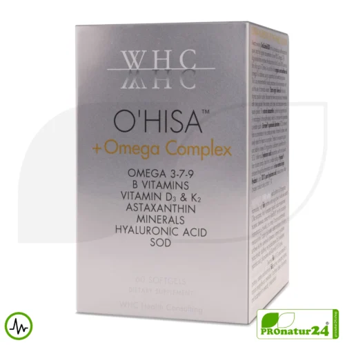 WHC O'HISA + Omega Complex | Omega-3 Fettsäuren, Vitamine, Mineralstoffe, Hyaluronsäure, ... | 60 Softgelkapseln (30+30)