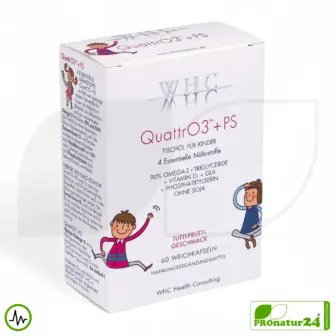 WHC QUATTRO3™ + PS | Omega 3 Fischöl Kinder | 60 Weichkapseln 12 WHC QUATTRO3™ + PS Fischöl Komplex | Omega 3 für Kinder | 60 Weichkapseln