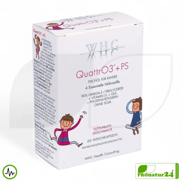 WHC QUATTRO3™ + PS Fischöl Komplex | Omega 3 für Kinder | 60 Weichkapseln