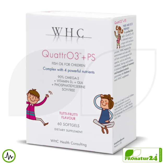 WHC QUATTRO3™ + PS Fischöl Komplex | Omega 3 für Kinder | 60 Weichkapseln