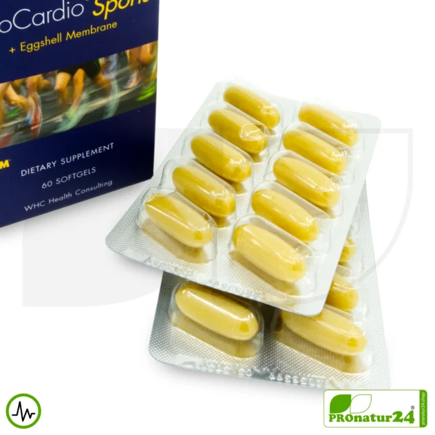 WHC UnoCardio® Sports | Omega-3 Fischöl und Eierschalenmembran in Kombination | ideal bei körperlicher Belastung | 60 Weichkapseln