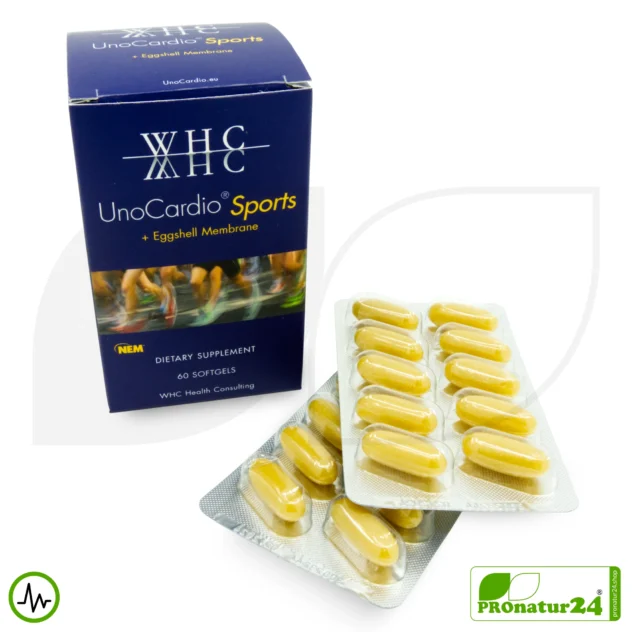 WHC UnoCardio® Sports | Omega-3 Fischöl und Eierschalenmembran in Kombination | ideal bei körperlicher Belastung | 60 Weichkapseln