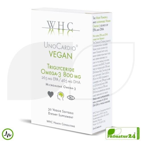 WHC UnoCardio® VEGAN | höchste Konzentration bei veganen Omega-3 Kapseln | OMEGA-3 Fettsäuren | 30 Weichkapseln