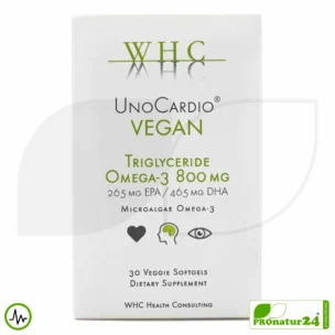 WHC UnoCardio® Vegan | höchste Konzentration bei veganen Omega-3 Kapseln | OMEGA-3 Fettsäuren | 30 Weichkapseln