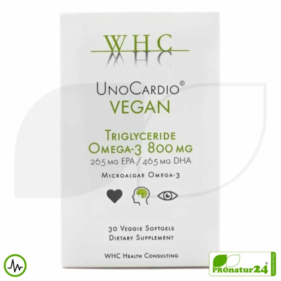 WHC UnoCardio® Vegan | höchste Konzentration bei veganen Omega-3 Kapseln | OMEGA-3 Fettsäuren | 30 Weichkapseln