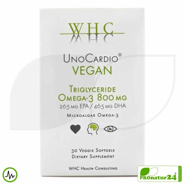 WHC UnoCardio® Vegan | höchste Konzentration bei veganen Omega-3 Kapseln | OMEGA-3 Fettsäuren | 30 Weichkapseln