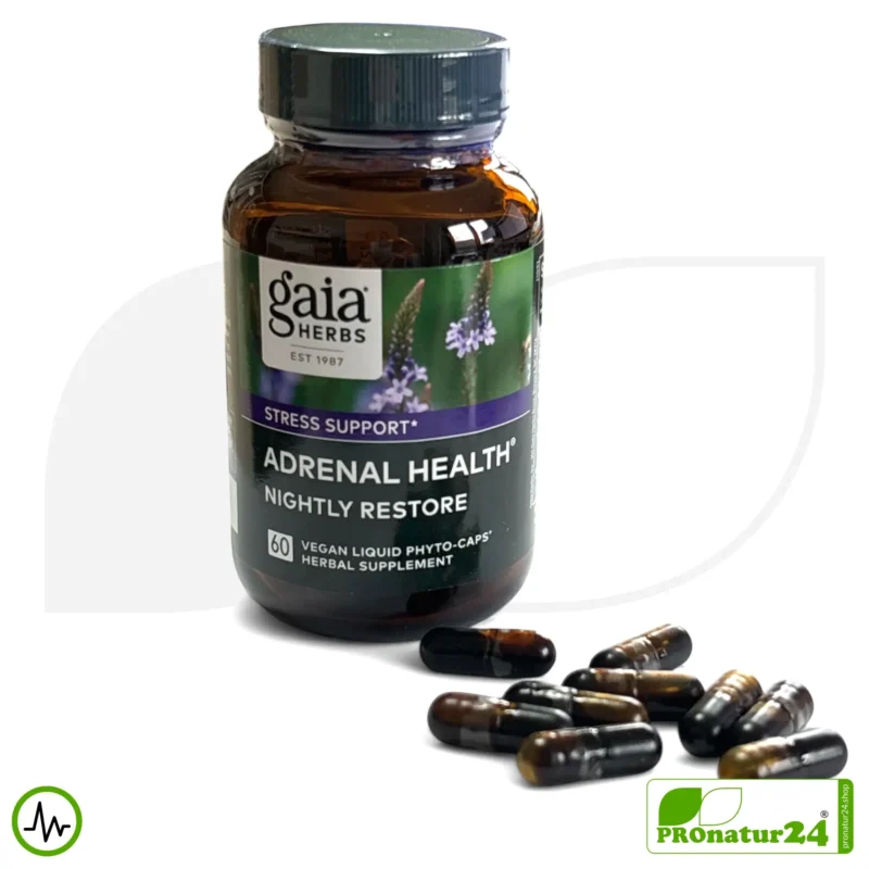ADRENAL HEALTH - NIGHTLY RESTORE von Gaia Herbs | Die Nacht im Fokus | Nahrungsergänzung vor dem Schlafengehen | 60 Kapseln