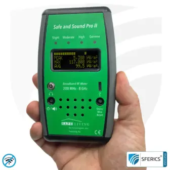 SAFE AND SOUND PRO 2 Elektrosmog Detektor | Einzigartiger Messbereich bis 3.180.000 µW/m² | Semiprofi Breitband HF Messgerät für Einsteiger | Erkennung von EMF Funkstrahlung bis 8 GHz, inklusive 5G! | Neustes Modell 2024