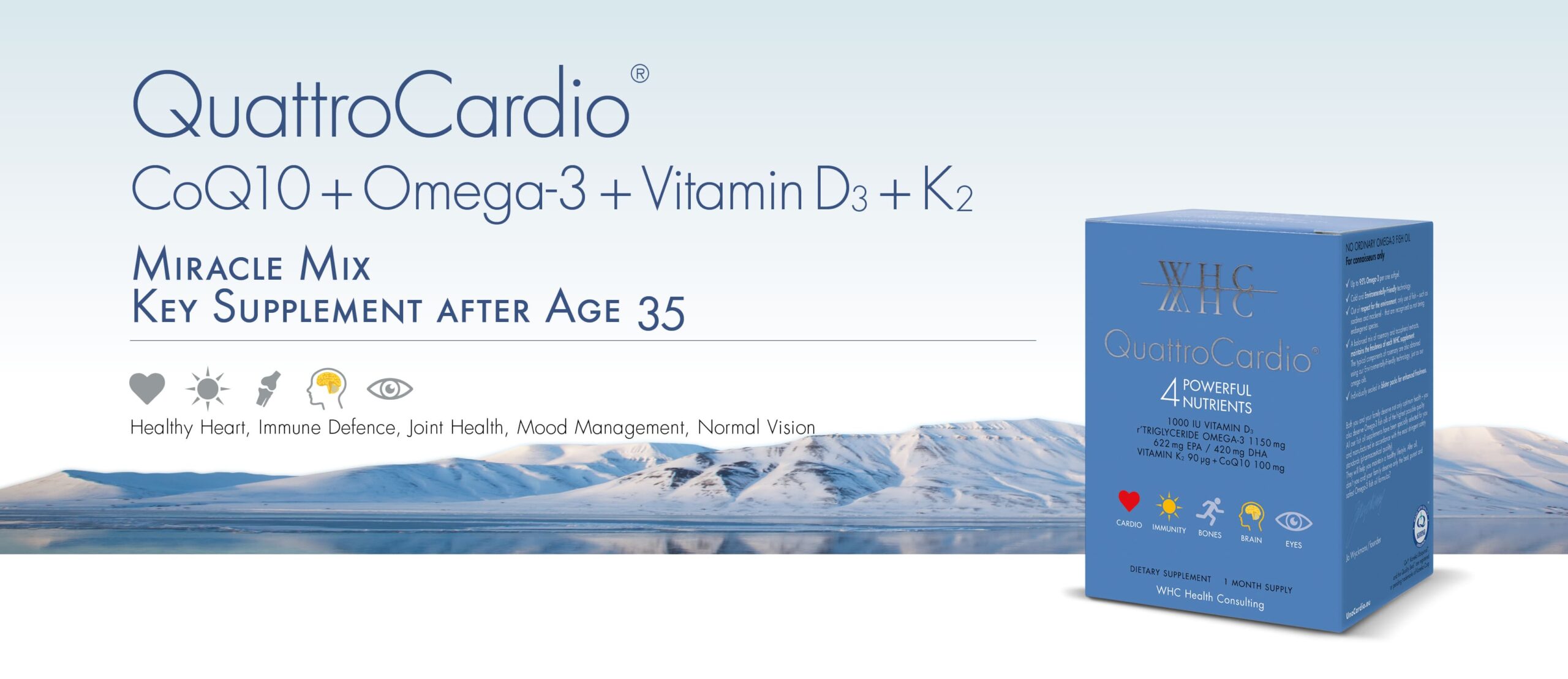 WHC QuattroCardio® (OMEGA-3 Fettsäuren, Vitamin D3, K2 und Q10 Ubichinol) | 90 Kapseln