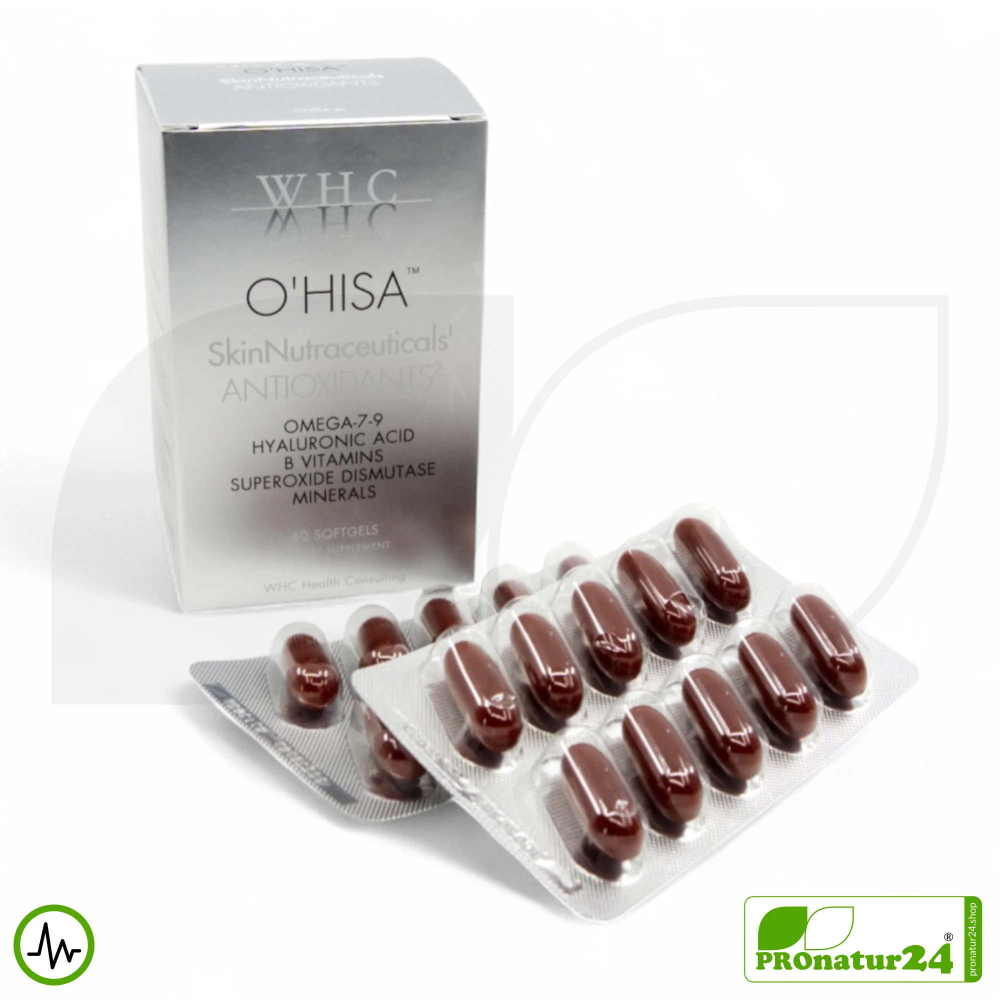 WHC O'HISA SkinNutraceuticals ANTIOXIDANTS | All-in-One Beauty Produkt mit Omega-7 und Omega-9 Fettsäuren, Vitaminen + Mineralien | 60 Softgelkapseln