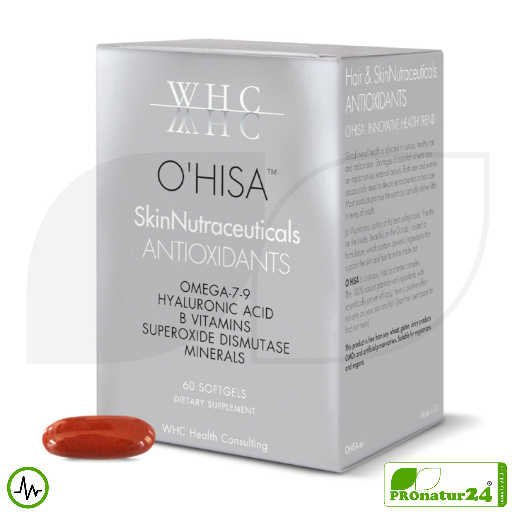 WHC O'HISA SkinNutraceuticals ANTIOXIDANTS | All-in-One Beauty Produkt mit Omega-7 und Omega-9 Fettsäuren, Vitaminen + Mineralien | 60 Softgelkapseln