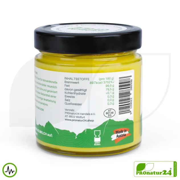 PREMIUM GHEE | Ayurvedisches Butterschmalz, zu 100% aus Heumilch (zertifizierte Weidehaltung AT) | von Hand abgefüllt im Glas | perfekt für Low Carb und Ketogene Ernährung