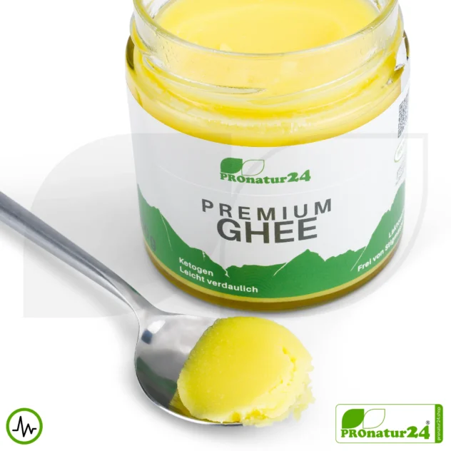 PREMIUM GHEE | Ayurvedisches Butterschmalz, zu 100% aus Heumilch (zertifizierte Weidehaltung AT) | von Hand abgefüllt im Glas | perfekt für Low Carb und Ketogene Ernährung
