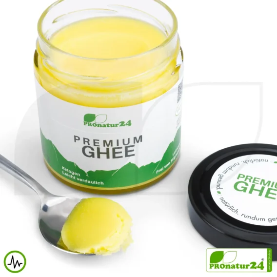 PREMIUM GHEE | Ayurvedisches Butterschmalz, zu 100% aus Heumilch (zertifizierte Weidehaltung AT) | von Hand abgefüllt im Glas | perfekt für Low Carb und Ketogene Ernährung