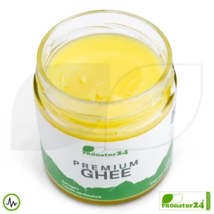 PREMIUM GHEE | Ayurvedisches Butterschmalz, zu 100% aus Heumilch (zertifizierte Weidehaltung AT) | von Hand abgefüllt im Glas | perfekt für Low Carb und Ketogene Ernährung