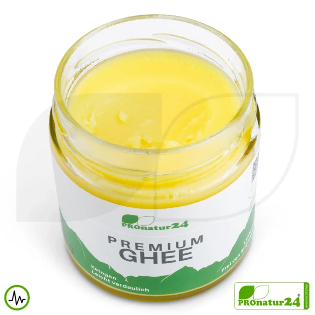PREMIUM GHEE | Ayurvedisches Butterschmalz, zu 100% aus Heumilch (zertifizierte Weidehaltung AT) | von Hand abgefüllt im Glas | perfekt für Low Carb und Ketogene Ernährung