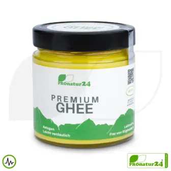 PREMIUM GHEE | Ayurvedisches Butterschmalz, zu 100% aus Heumilch (zertifizierte Weidehaltung AT) | von Hand abgefüllt im Glas | perfekt für Low Carb und Ketogene Ernährung