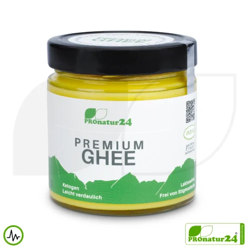 PREMIUM GHEE | Ayurvedisches Butterschmalz, zu 100% aus Heumilch (zertifizierte Weidehaltung AT) | von Hand abgefüllt im Glas | perfekt für Low Carb und Ketogene Ernährung