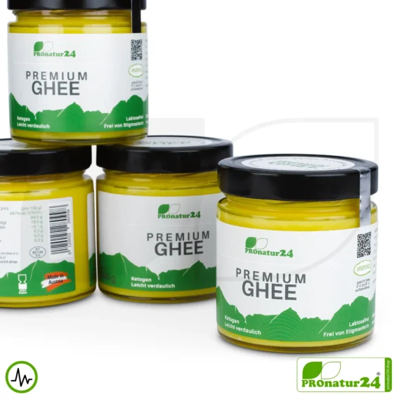 PREMIUM GHEE | Ayurvedisches Butterschmalz, zu 100% aus Heumilch (zertifizierte Weidehaltung AT) | von Hand abgefüllt im Glas | perfekt für Low Carb und Ketogene Ernährung