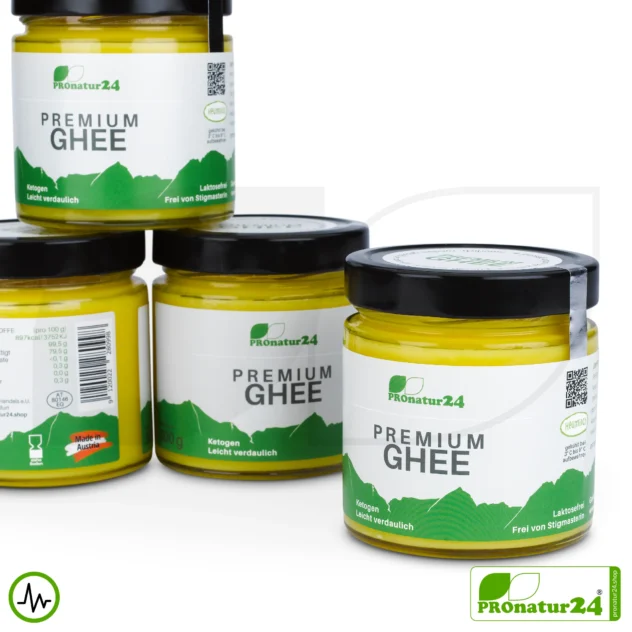 PREMIUM GHEE | Ayurvedisches Butterschmalz, zu 100% aus Heumilch (zertifizierte Weidehaltung AT) | von Hand abgefüllt im Glas | perfekt für Low Carb und Ketogene Ernährung