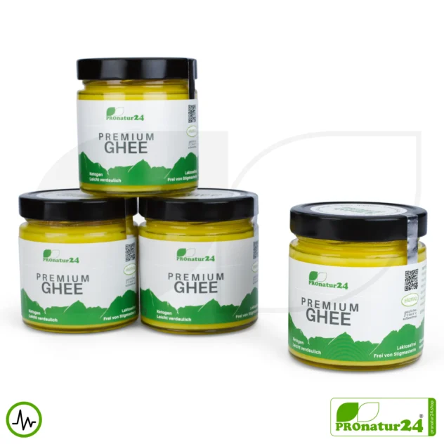 PREMIUM GHEE | Ayurvedisches Butterschmalz, zu 100% aus Heumilch (zertifizierte Weidehaltung AT) | von Hand abgefüllt im Glas | perfekt für Low Carb und Ketogene Ernährung