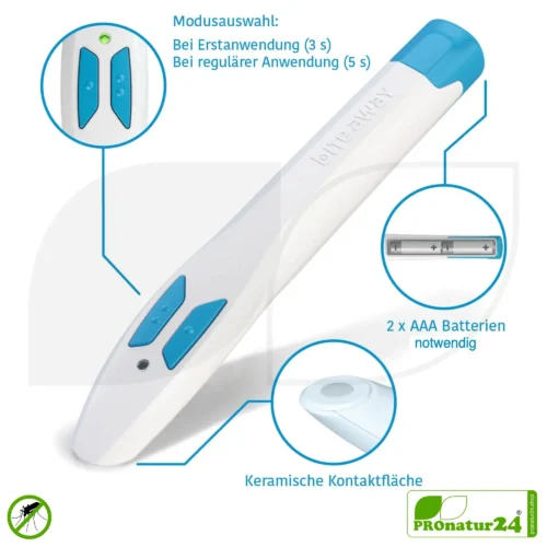 bite away® two | ORIGINAL elektronischer Stichheiler gegen Juckreiz bei Insektenstichen | chemiefrei | Elektro Hitzestift gegen Mückenstiche als Insektenstichheiler