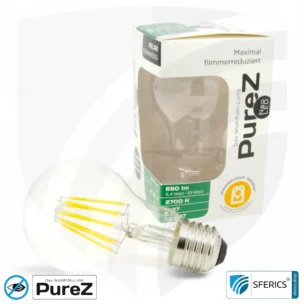6,4 Watt LED Filament Pure-Z NEO | Hell wie 55 Watt, 650 Lumen | CRI 97 | flimmerfrei | warmweiß | E27. klar.