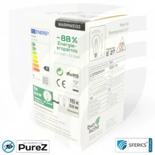 6,4 Watt LED Filament Pure-Z NEO | Hell wie 55 Watt, 650 Lumen | CRI 97 | flimmerfrei | warmweiß | E27. klar.