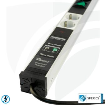 PC Steckdosenleiste 6-fach (4+2), geschirmt NF | mit Ein/Aus Schalter, Überspannungsschutz und Vollschutz HF Filtersystem bis 80 MHz | Typ EF Schuko