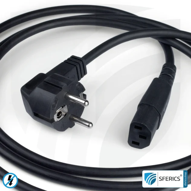 Geschirmtes Kaltgerätekabel mit C13 Stecker | schwarz | 2 Meter | Kaltgeräteanschlußleitung zur Abschirmung elektrischer und magnetischer Wechselfelder NF