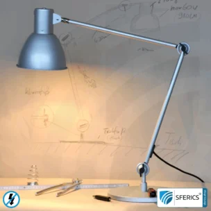Geschirmte Lampe LONDON im Design SILBER | Schreibtischlampe für den hellen Arbeitplatz oder als geniale Werklampe | E27 Fassung