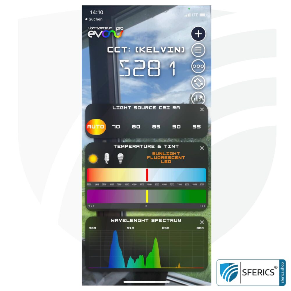 Lightspectrum Pro EVO für iPhone und iPad | Messung vom Lichtspektrum | Farbtemperatur (Kelvin) und Wellenlängen, CRI, Lux, u.v.m.