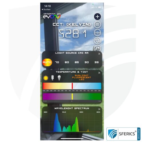 Lightspectrum Pro EVO für iPhone und iPad | Messung vom Lichtspektrum | Farbtemperatur (Kelvin) und Wellenlängen, CRI, Lux, u.v.m.