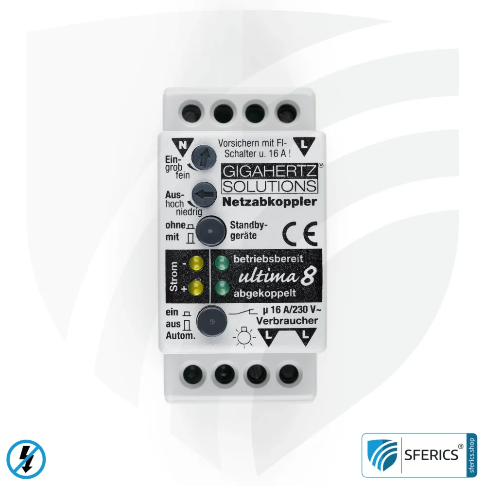 Netzfreischalter Ultima 8 | für Standbygeräte wie z.B. Rolladensteuerungen | inklusive Prüf-LED, Netzfilter x25 und Grundlastwiderstand