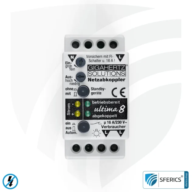 Netzfreischalter Ultima 8 | für Standbygeräte wie z.B. Rolladensteuerungen | inklusive Prüf-LED, Netzfilter x25 und Grundlastwiderstand