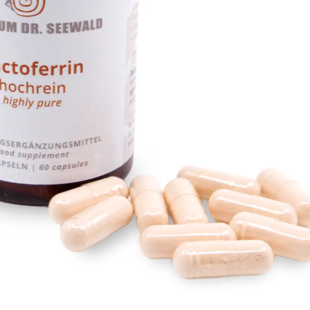 Lactoferrin Kapseln vom Zentrum Dr. Seewald | 300 mg pro Kapsel in höchster Reinheit | Diätetisches Lebensmittel in Premium Qualität. Feedbild.