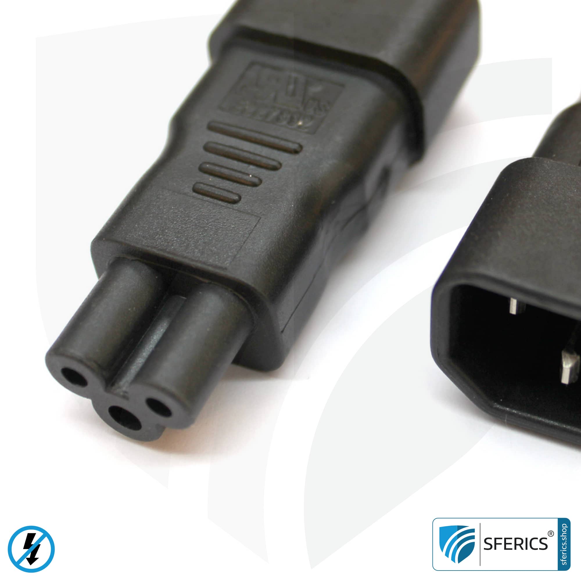 Adapter C13 Stecker auf dreipoligen C5 Stecker | Laptop Klasse 3 Adapter C13 Stecker auf dreipoligen C5 Stecker | Laptop Klasse